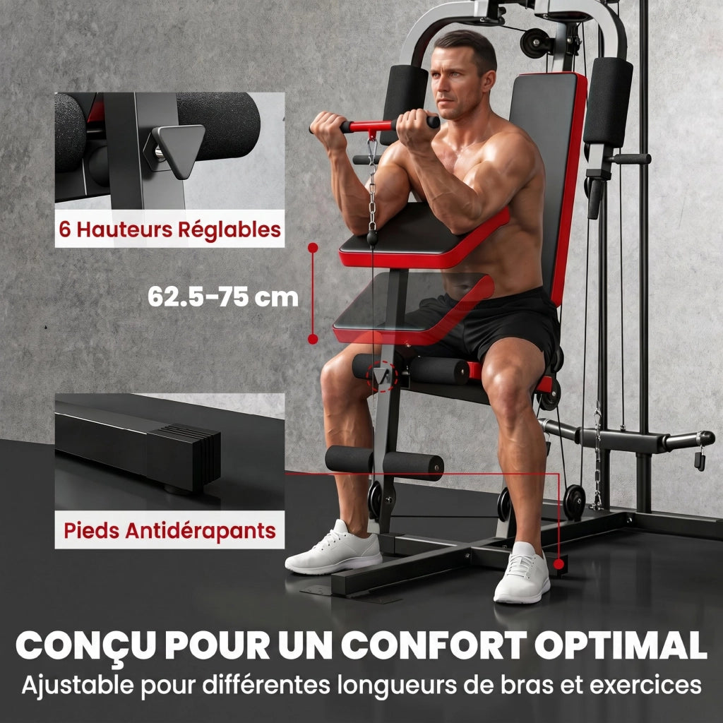 Stazione Multifunzione per Allenamento con Pesi Liberi e Panca Regolabile ¨C Xylo ¨C 136x107x205cm Nero Rosso