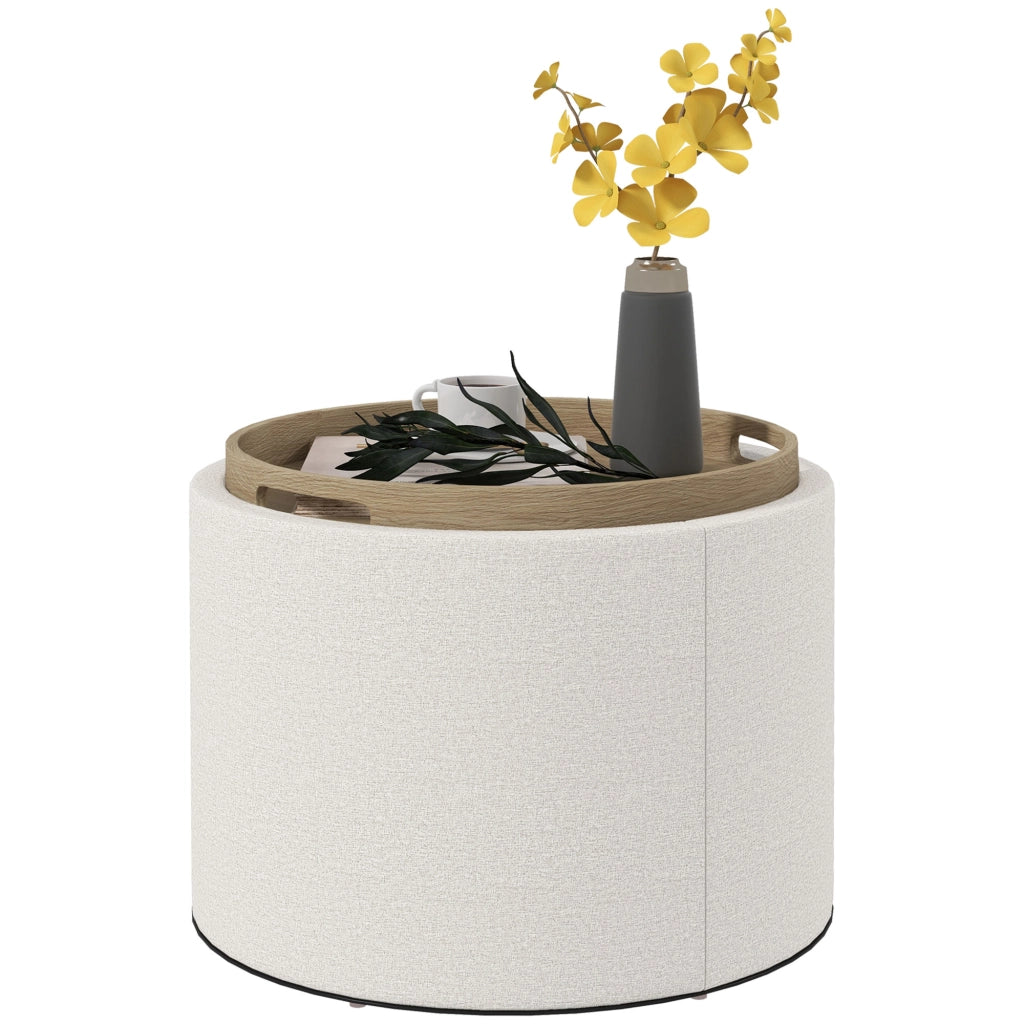 Poltrona pouf ¨C zephmum ¨C crema, tessuto lino, 56x56x42 cm