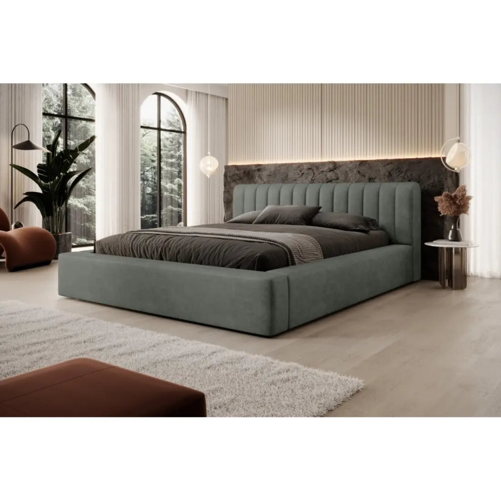 Lettino CERVIN - Velluto morbido Salvia Notturna - 160x200 cm - Rete sollevabile - Design elegante