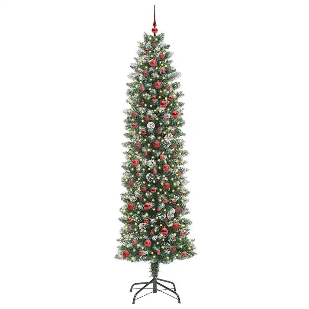 Albero di Natale Artificiale Sottile Verde e Bianco 240 cm