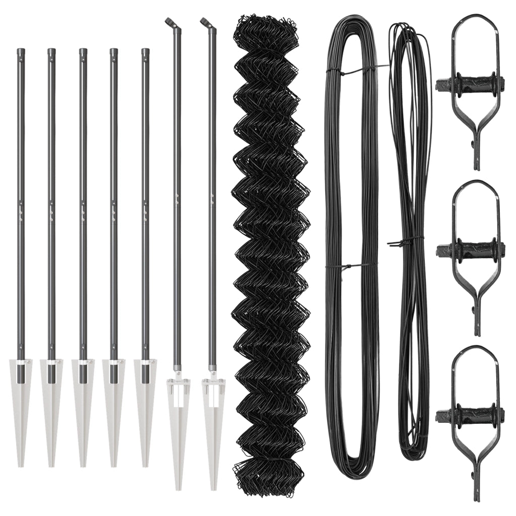 Recinzione a Catena con 7 Picchetti 1,5x10 m Acciaio Galvanizzato