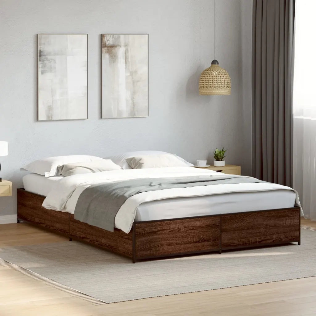 Letto matrimoniale | Letto per adulti | Giroletto Rovere Marrone 120x190cm in Legno Multistrato Metallo