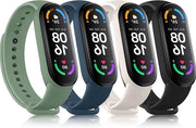 Set di 4 cinturini armonici in silicone soffici per orologio da polso - nero, blu, rosso, verde - compatibile con Xiaomi Mi Band 3 e Mi Band 4.