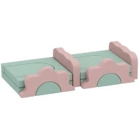 Set di 12 blocchi di schiuma per arrampicare, costruire, strisciare, tappetini da gioco interni con rivestimento in velluto, verde + rosa