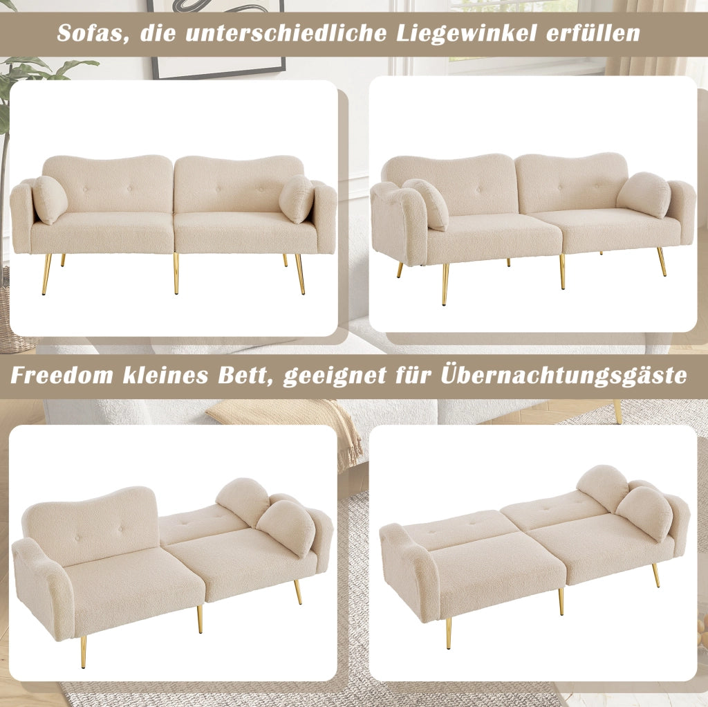 Divano letto a 2 posti con schienale regolabile 155 x 85;5 cm; beige e naturale