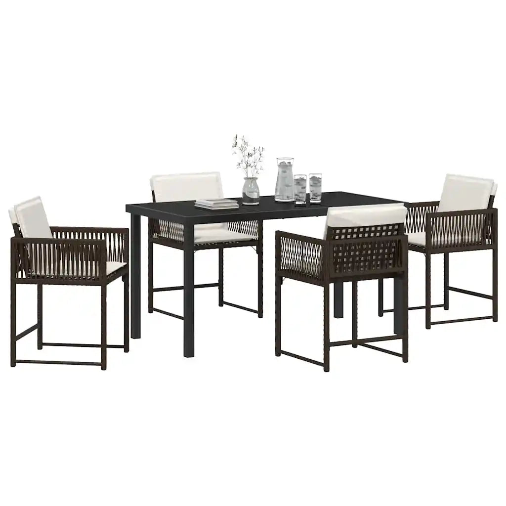 Set da Pranzo per Giardino 5 pz | Set Salotto da Giardino Marrone polyrattan