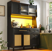 Credenza alta 120x45x195.5 cm con LED; 3 cassetti e ripiani regolabili in MDF e pannello truciolare nero