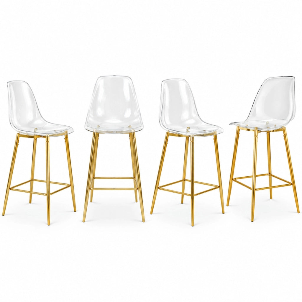 Set di sgabelli da bar trasparenti con struttura oro