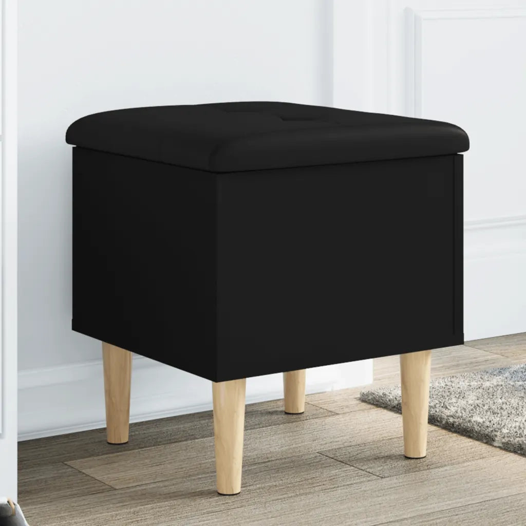 Panca Portaoggetti-Sgabello-Panca con Contenitore Nera 42x42x46 cm in Legno Multistrato