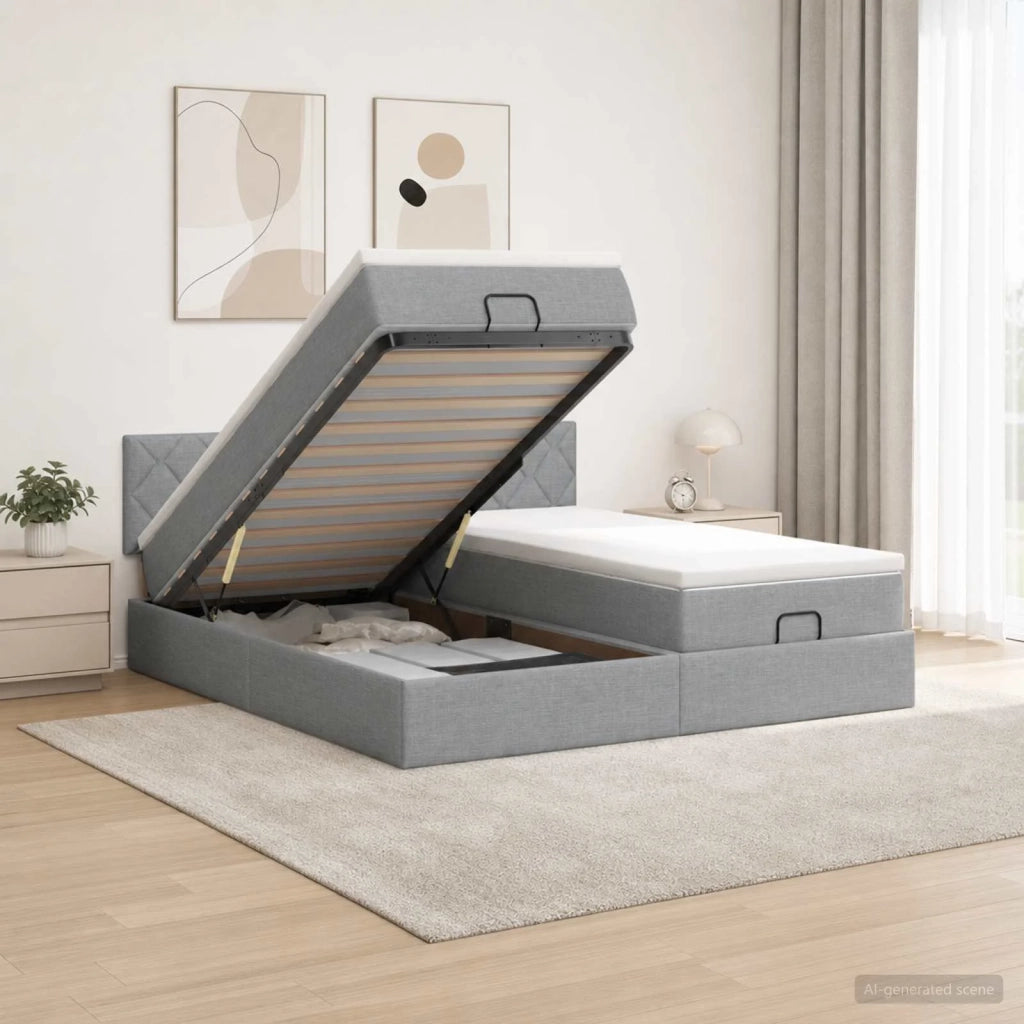 Letto ottomano con materasso 2 pz Grigio Chiaro Tessuto 3456712