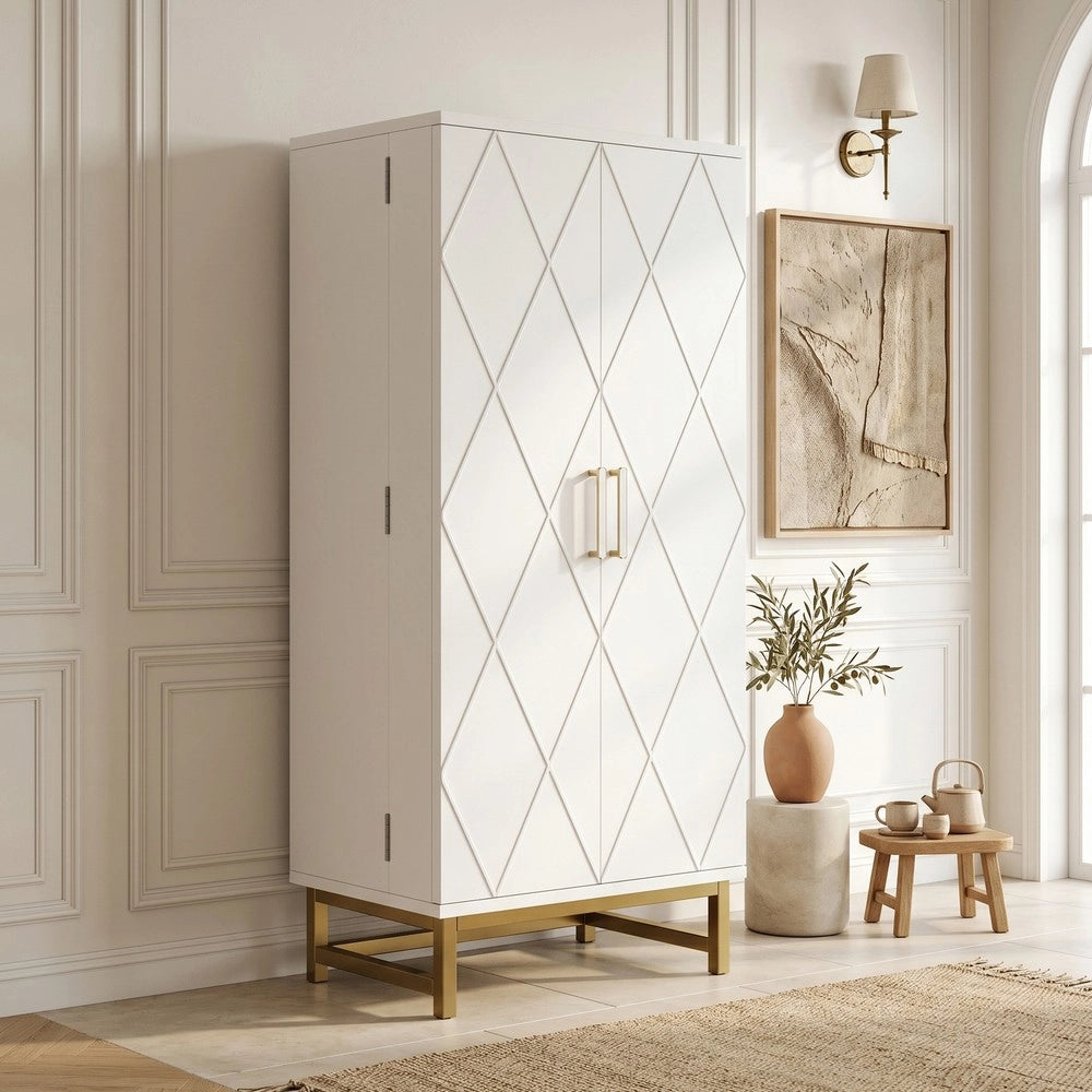 Credenza salvaspazio con ripiani regolabili ¨C Minimal ¨C bianco e oro truciolato