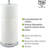 Supporto per carta igienica Viterbo - per 3 rulli, acciaio inox, 14 x 35 x 14 cm, lucido (confezione da 2)