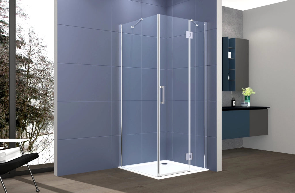 Box doccia 2 lati 100x80 cm fisso + porta un battente H200 cm cristallo 6mm profilo CROMATO PIPPO