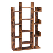 Libreria a forma di albero con 13 scomparti contenitore 86 x 25 x 140 cm con angoli arrotondati e bordi marrone rustico 12_0002827