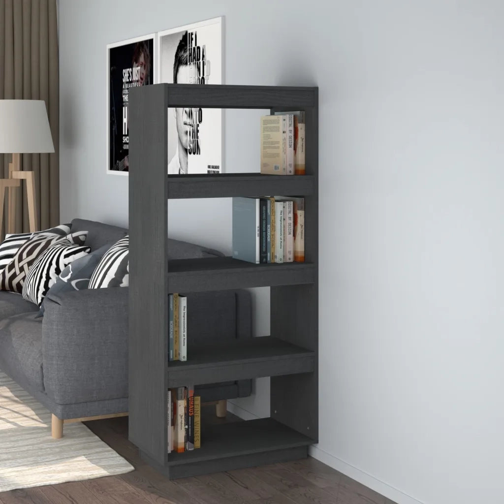 Libreria/Divisorio Grigio 60x35x135cm in Legno Massello di Pino 810871