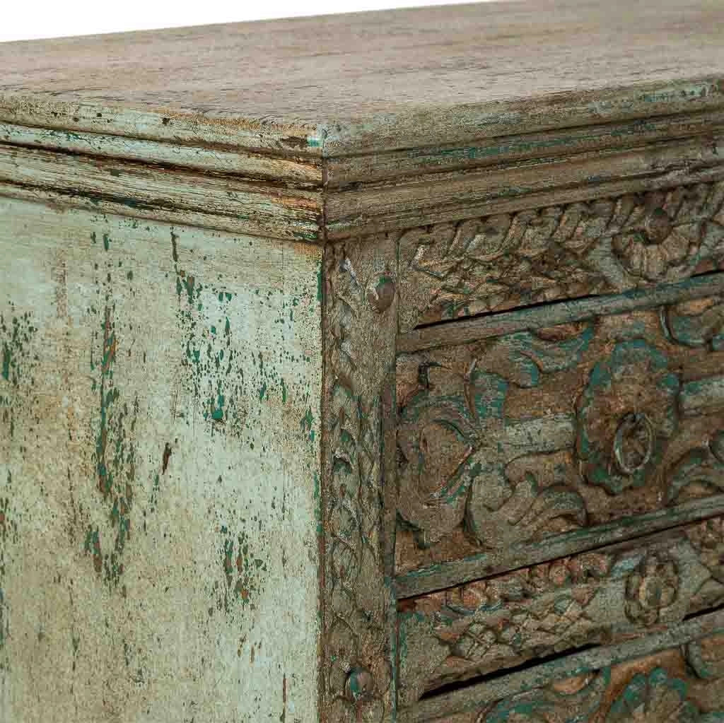 Cómoda de madera artesanal con 5 cajones azul 100x43x95h cm