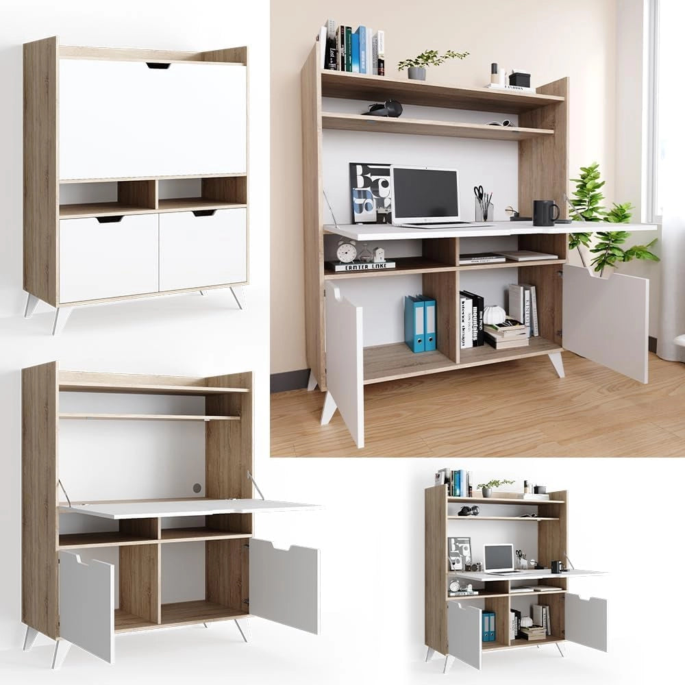 Scrivania per segretaria Berdi, Sonoma, 110 x 45 cm, adatto come postazione di lavoro per home office o studio