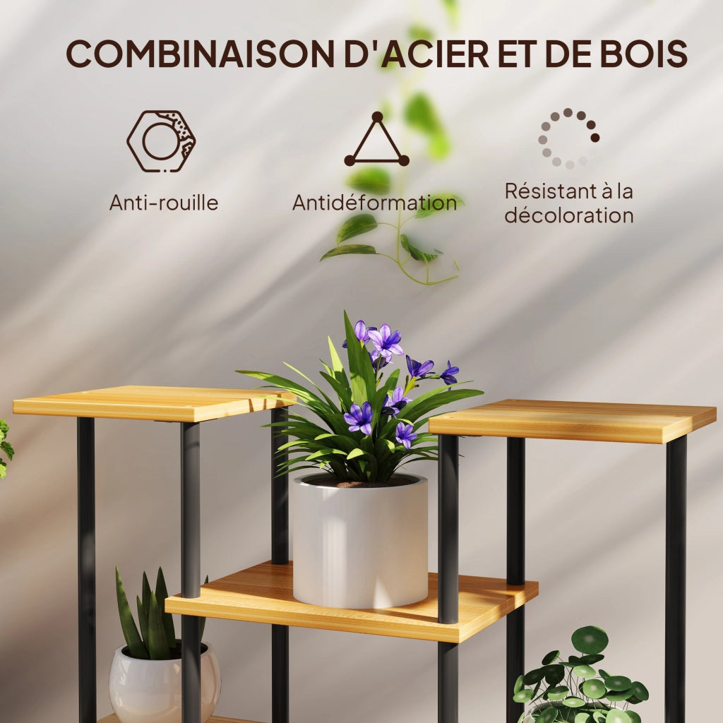 Supporto per piante interno ¨C scaffale per piante a 6 livelli ¨C zephmum ¨C legno massello telaio in acciaio 80x24x61.5 cm