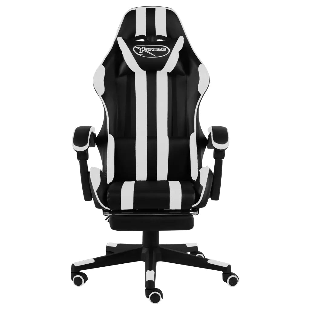 Sedia da Ufficio | Sedia da Gaming con Poggiapiedi Nera e Bianca in Similpelle