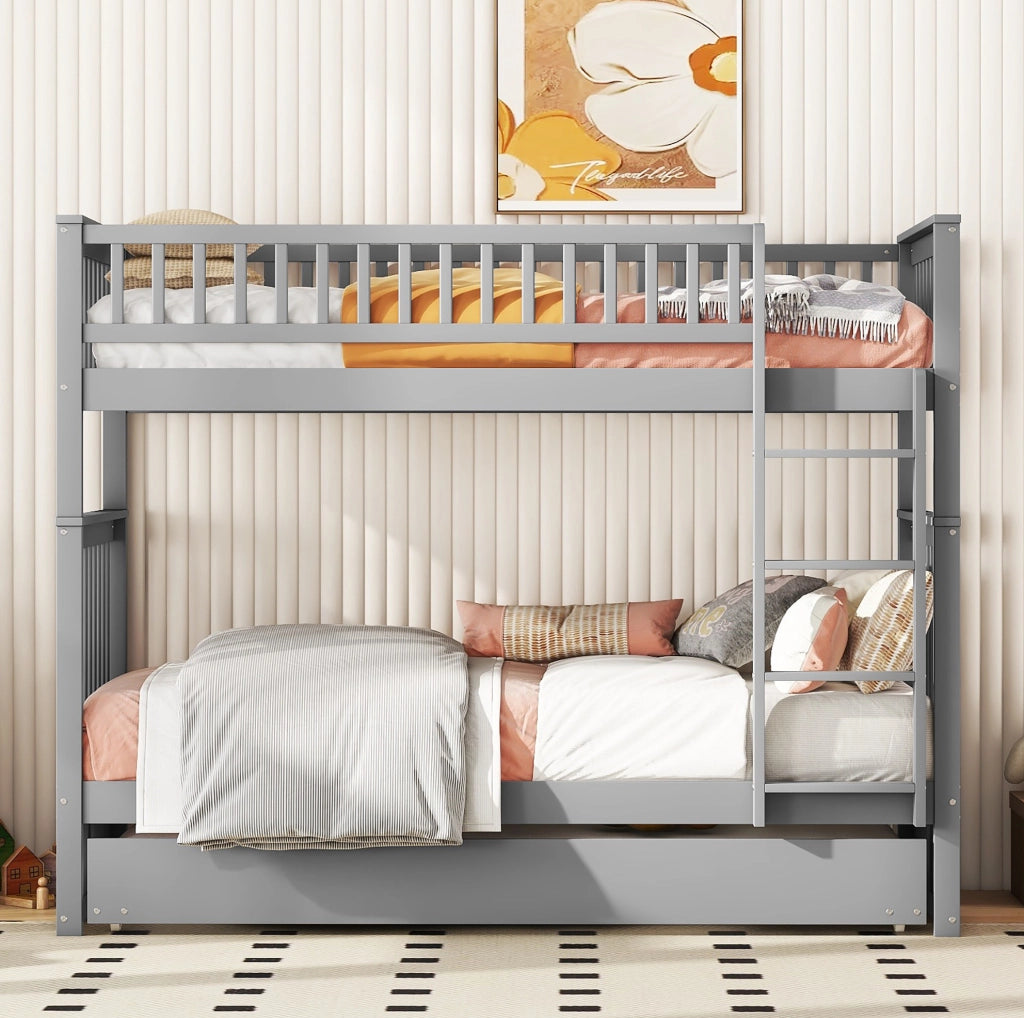 Letto a castello ULEVR 90x200 cm con letto estraibile 90x190 cm, scala laterale, grigio