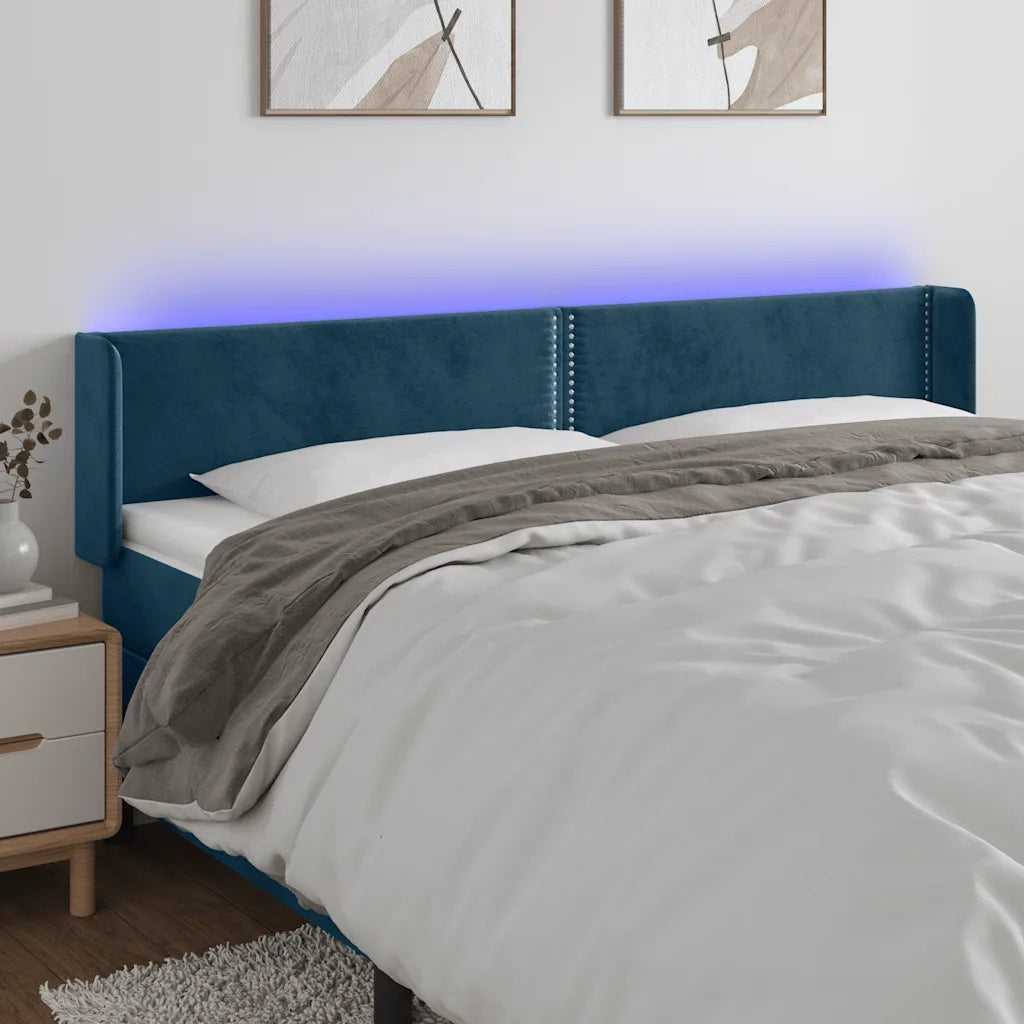 Testiera a LED Blu Scuro 163x16x78/88 cm in Velluto