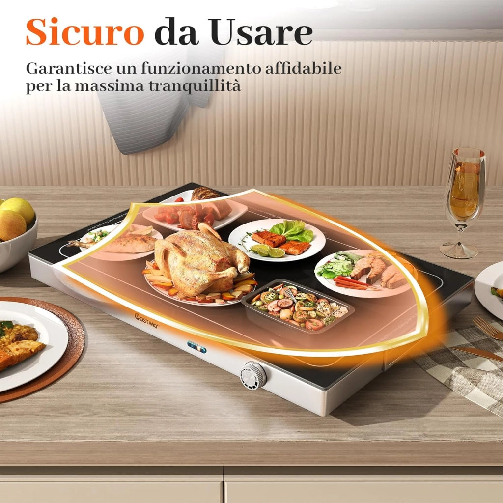 COSTWAY Vassoio Riscaldante Elettrico, con Temperatura Regolabile, Scaldavivande in Vetro Temperato con Termostato per Buffet, Feste ed Eventi, 50 x 29 cm