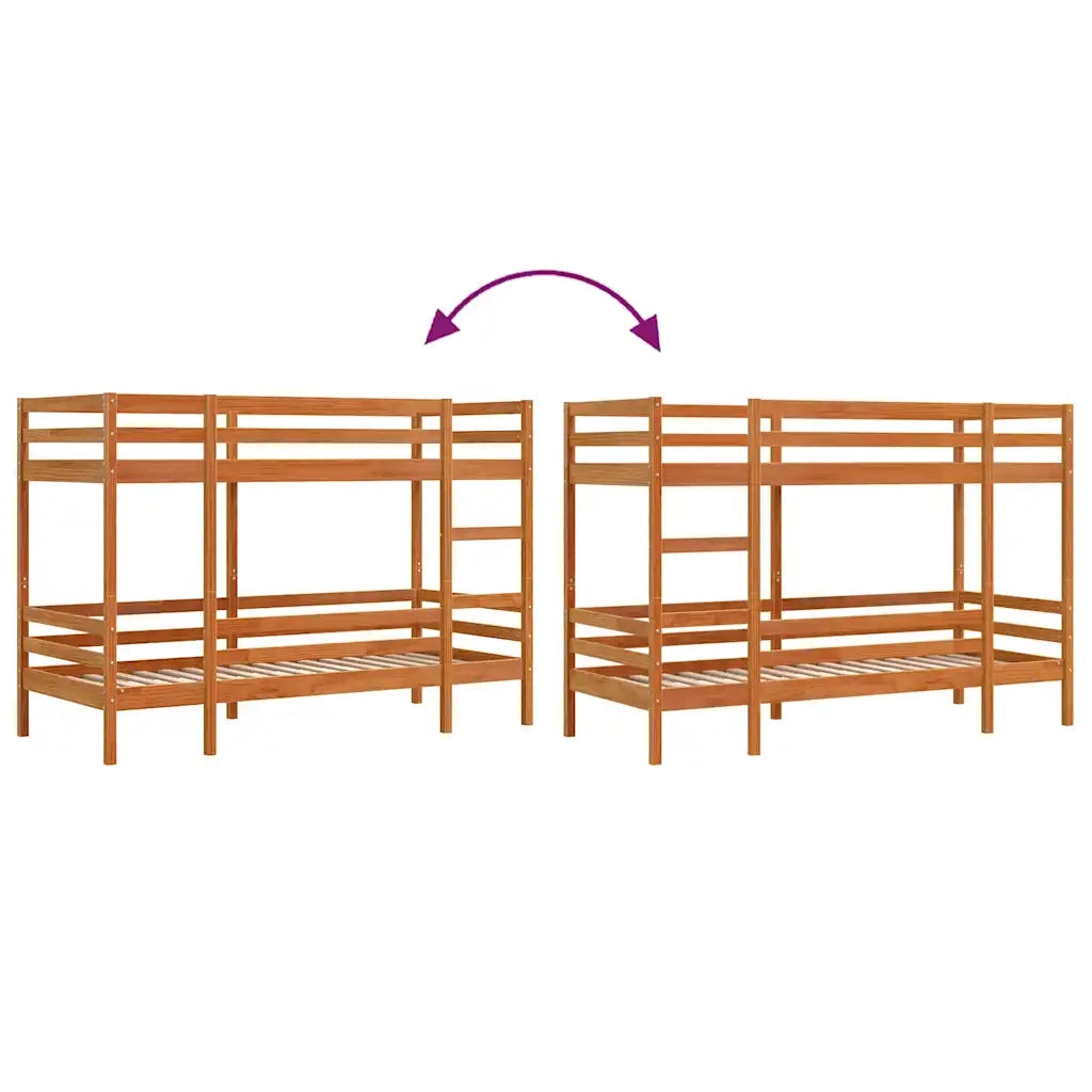 Letto singolo | Letto per adulti | Letto a Castello Marrone Cera 75x190 cm in Legno di Pino