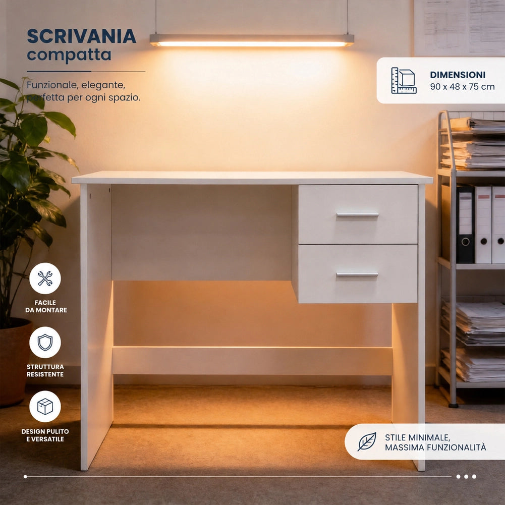 Scrivania da Ufficio Bianca Porta PC da Casa con Cassetti 90x48x75cm Salvaspazio