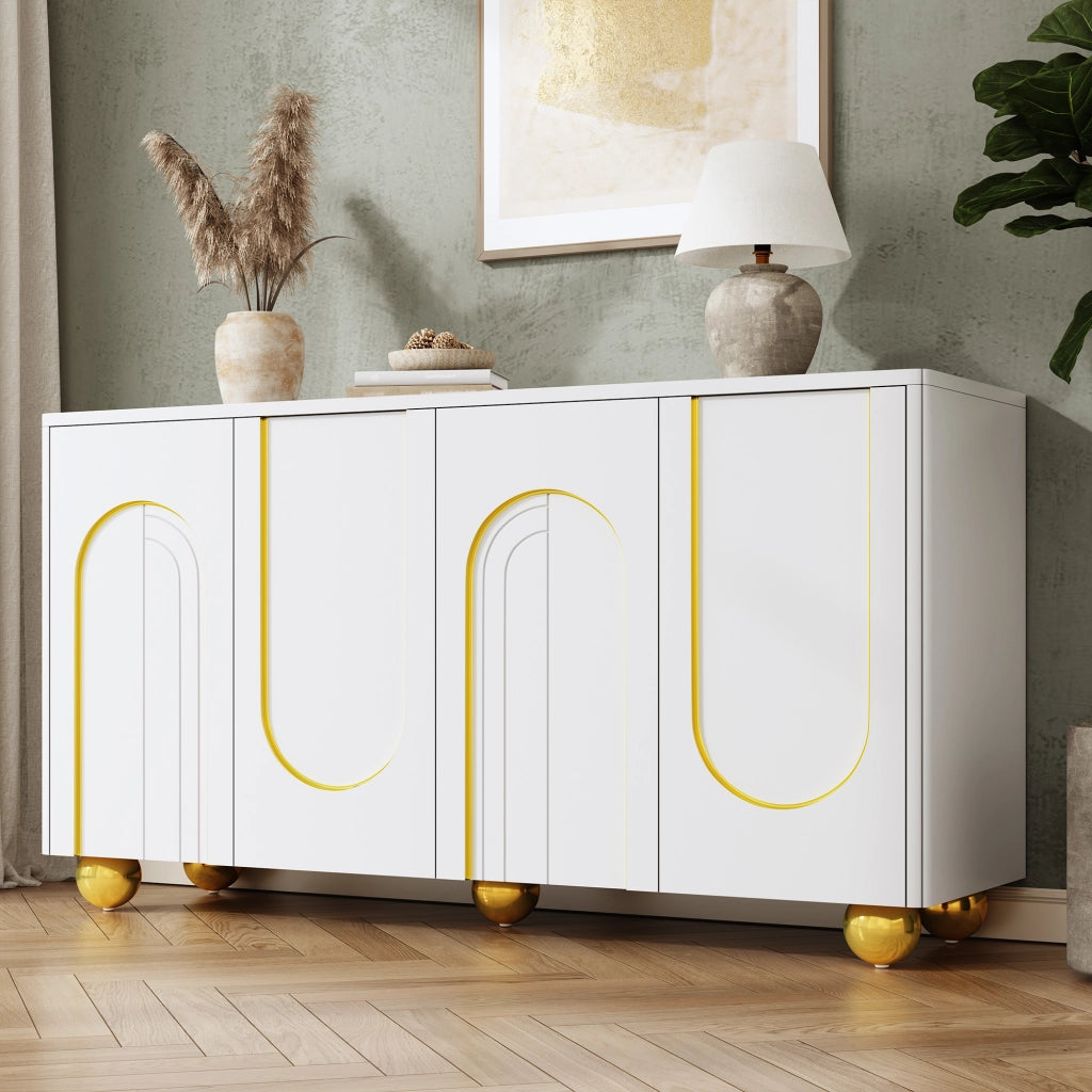 Credenza con 4 ante e 2 vani - per soggiorno - in MDF e truciolare - 140×40×74 cm - bianco