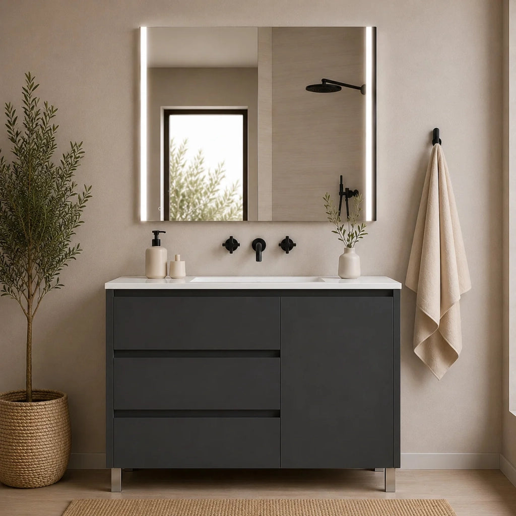 Mobile bagno con 3 cassetti, anta e lavabo ORIGENBATH VOLUM senza specchio 80x40 cm grafite