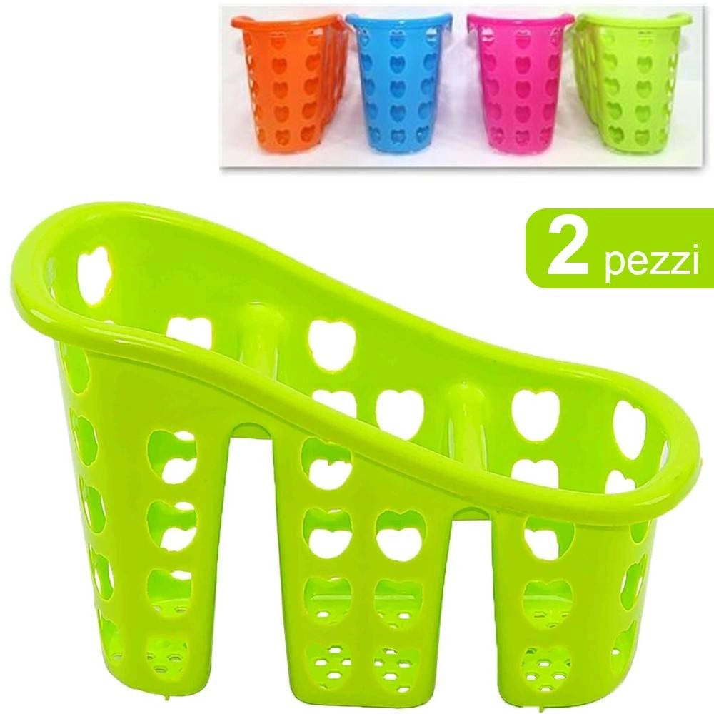 Trade Shop - Cestino Scolaposate Scola Portaposate 3 Scomparti Cucina Plastica Colorato Cuori -