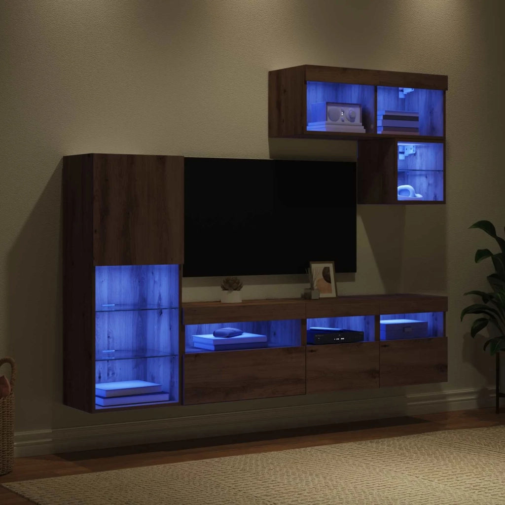 Mobile per TV a Muro 6 pz-Set di 6 Credenza per TV sospesa Rovere artigianale Legno multistrato
