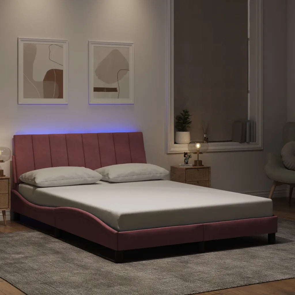 Giroletto con LED senza Materasso-Struttura Letto Hanko Rosa 140x190 cm in Velluto