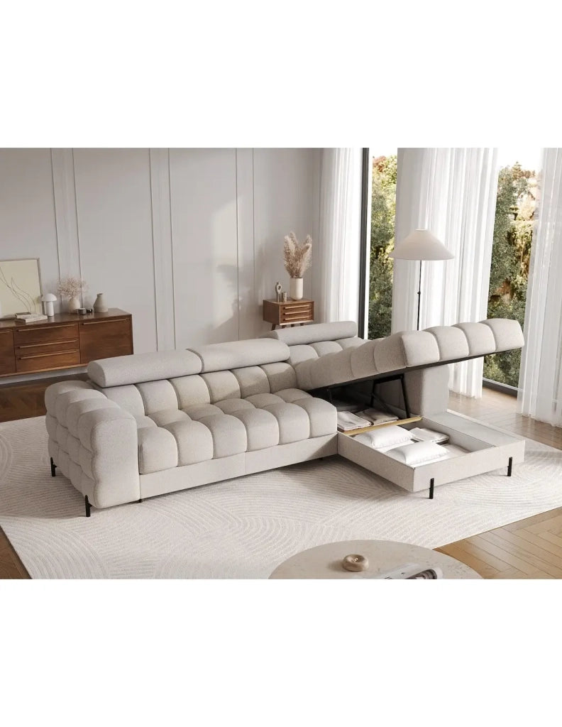 Divano ad angolo destro convertibile Beige dallo stile contemporaneo 285x99x181cm FILTRO