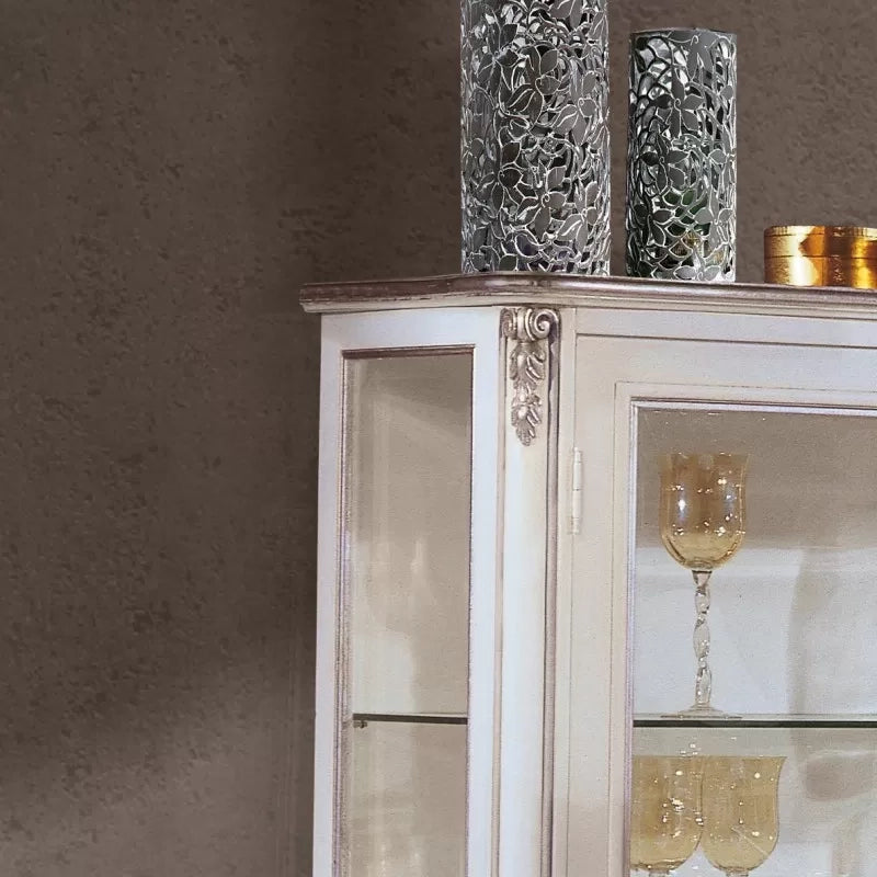 Vetrina 2 porte classica legno shabby bianco argento 130x50x150 - Mobili 2G