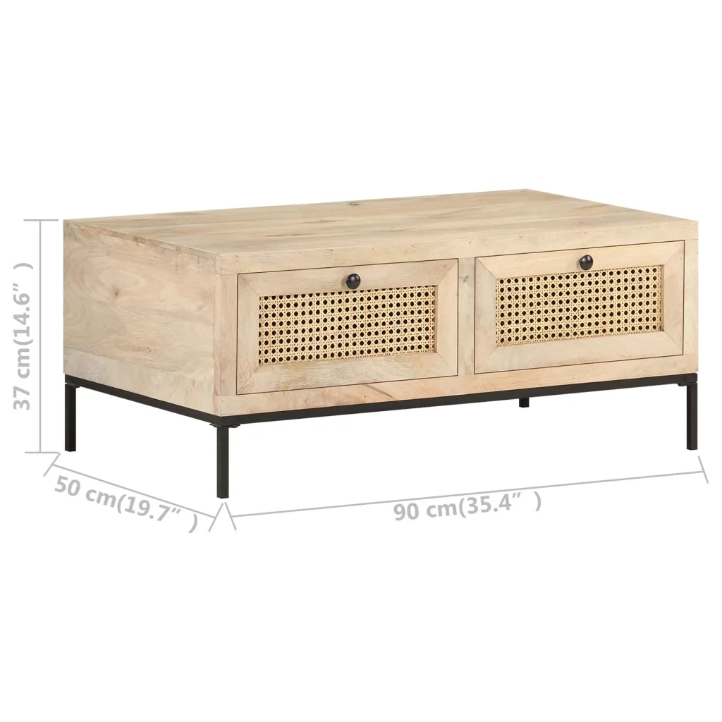Tavolino da CaffÃ¨ 90x50x37 cm Legno Massello di Mango e Canna