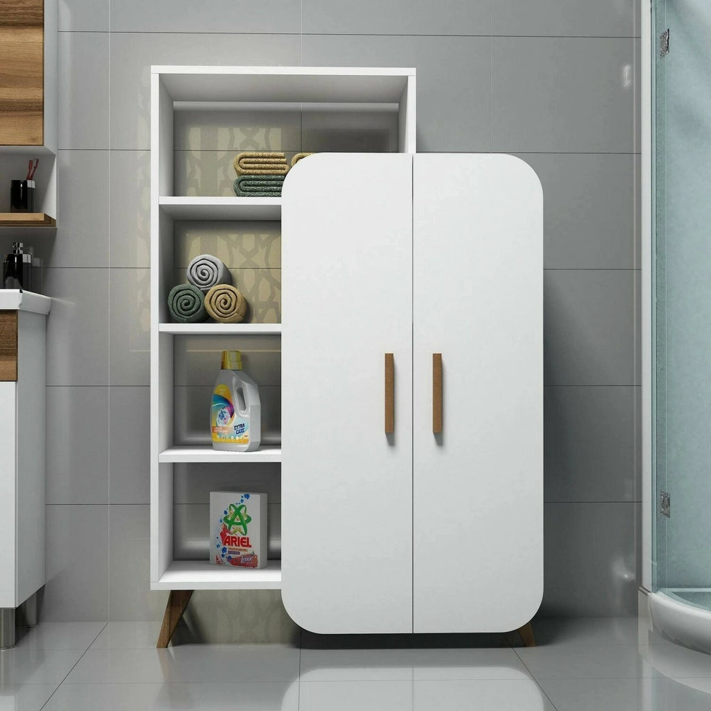 Credenza Tormalina, Buffet da soggiorno, Madia da salotto, Dispensa da cucina, 90x32h132 cm, Bianco