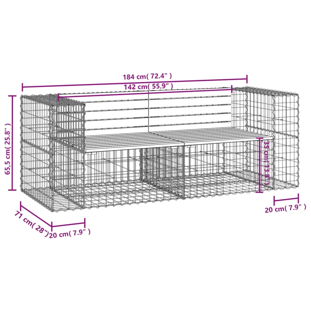 Panca da Giardino Design Gabbione 184x71x65,5cm Pino Impregnato