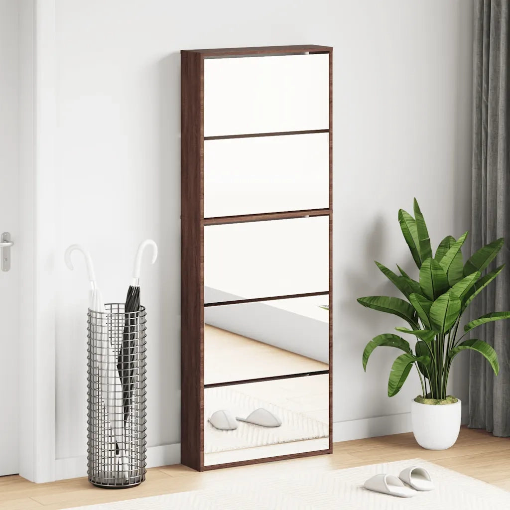 Scarpiera con Specchio a 5 Livelli Rovere Marrone 63x17x169,5cm