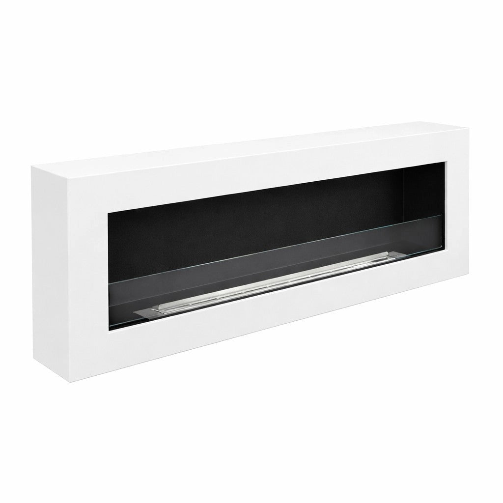 Camino a Bioetanolo a Parete 120x15x41 cm Siena Struttura in Acciaio Bianco
