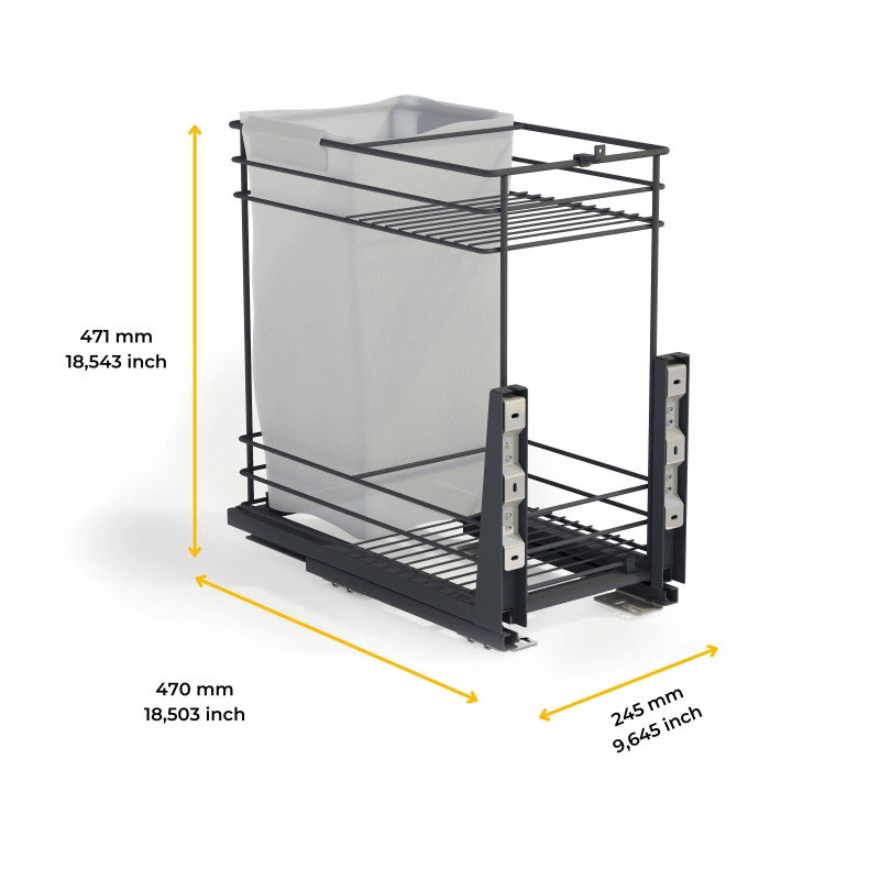 Portabottiglie estraibile TitaneMax con chiusura soft, lato sinistro, 3 vassoi, unità 200mm, Acciaio, Grigio Antracite