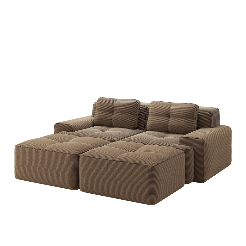 Divano Modulare con Ottoman ¨C MINIMAL ¨C Velluto a Coste, Marrone, 2 Posti