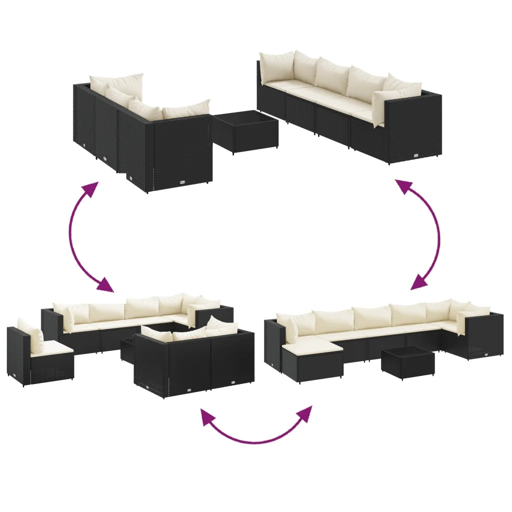 Set Mobili da Giardino con Cuscini 8 pz Nero in Polyrattan 3308032