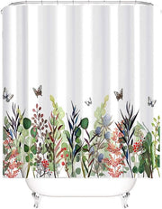 Douchegordijn con Fiori e Farfalle Antimuffa - 1 pezzo - 200 x 220 cm