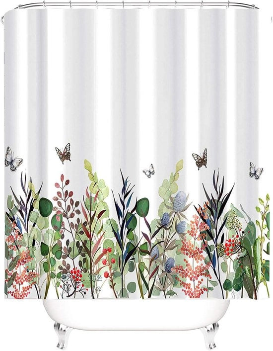 Douchegordijn con Fiori e Farfalle Antimuffa - 1 pezzo - 200 x 220 cm
