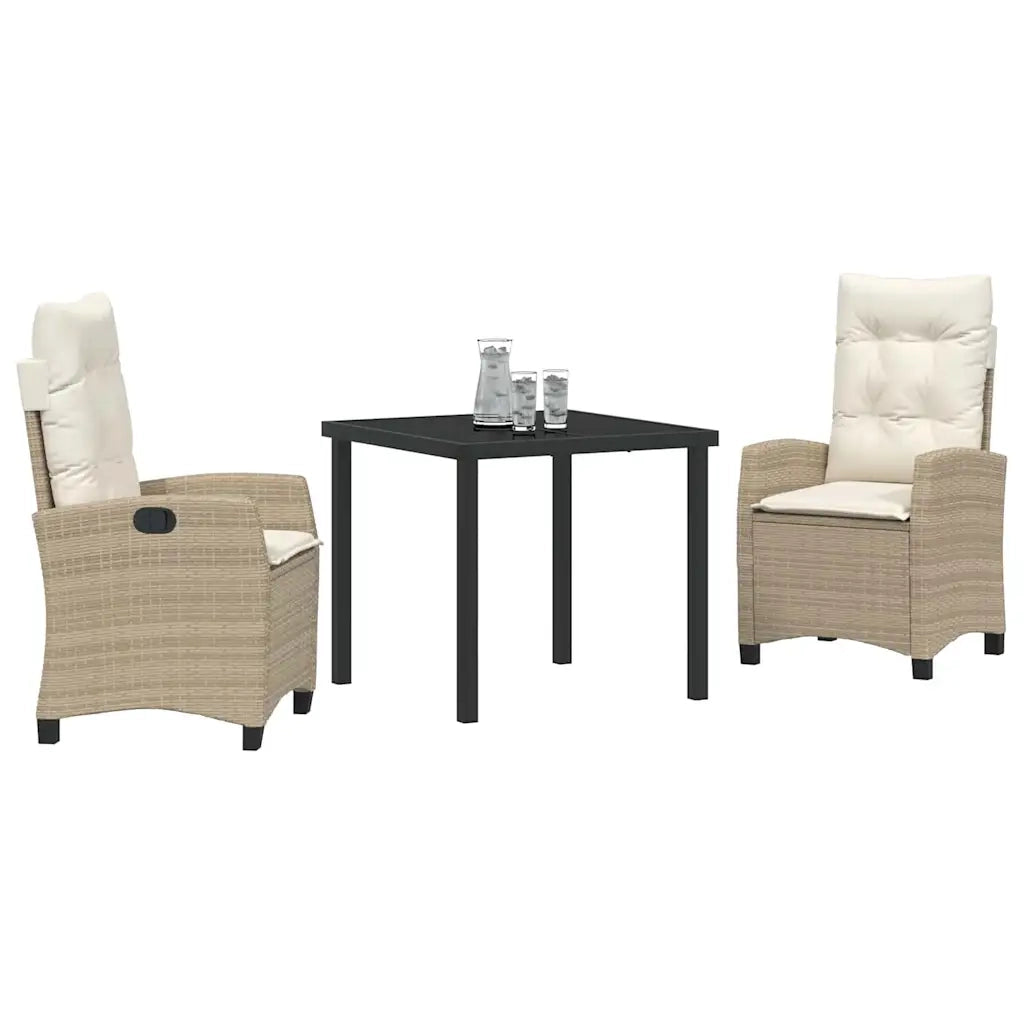 Set da Pranzo per Giardino con cuscino 3 pcs Beige polyrattan 3380393