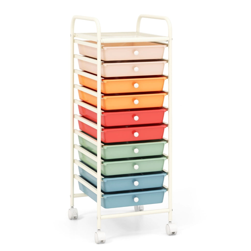Carrello cassettiera multiuso con 10 cassetti da cucina-Scaffale Contenitore con ruote a 10 ripiani per bagno Colorato 2