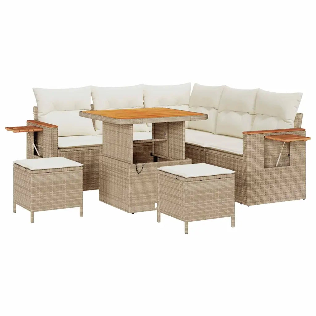 Set Divano da Giardino 9 pcs Beige e Crema polyrattan