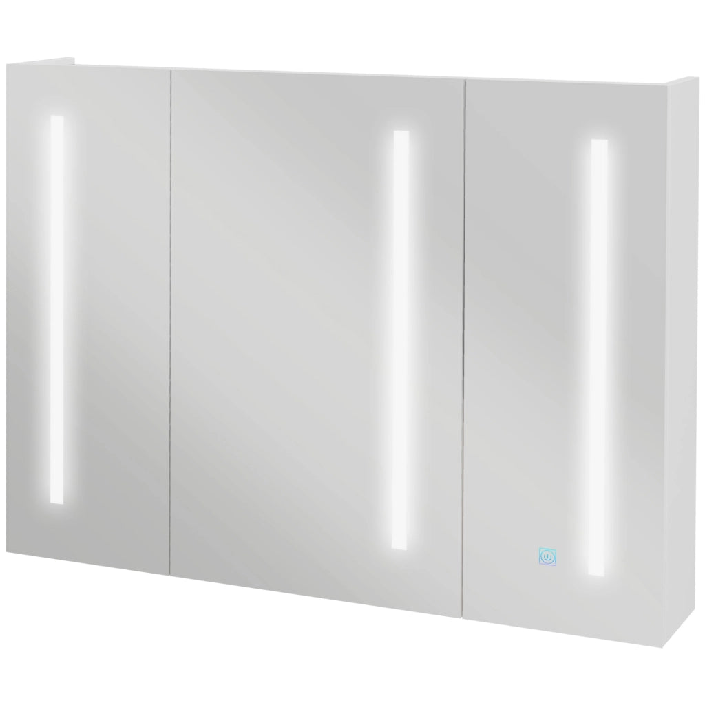 Bathroom Mirror Cabinet with Light, Bathroom Storage Cupboard with USB Charge, Adjustable Shelf, 90x15x70cm, White
