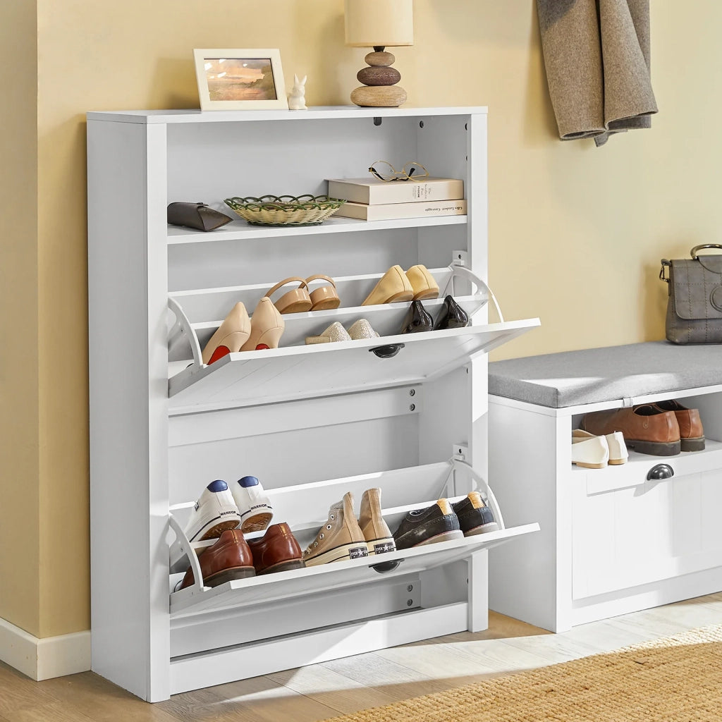 Scarpiera con 2 ante e 4 ripiani con scomparto aggiuntivo per scarpe L80*P24*A110 cm Bianco FSR87-W SoBuy